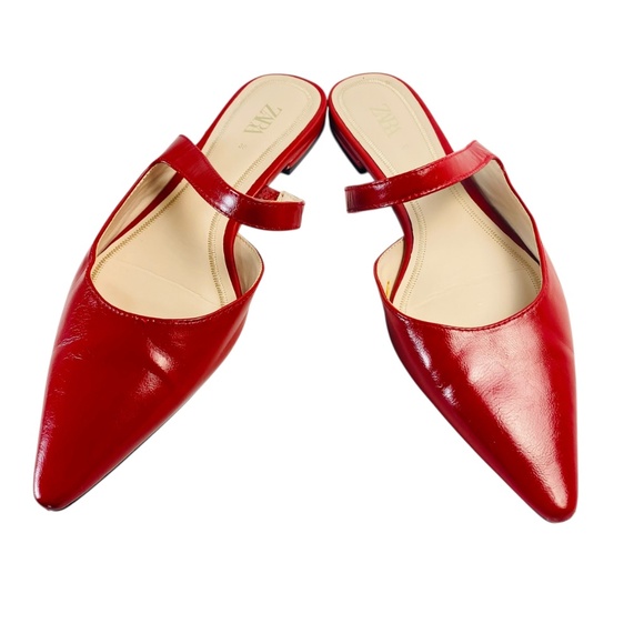 ZARA Red Flat Mules Vegan Size 38 (7.5) - Picture 2 of 9